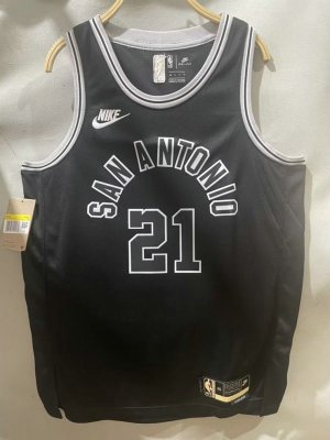 NBA 21 Duncan Spurs 22-23 Classic Maillot noir avec brodé logos